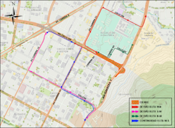 Estos son los desvíos del tránsito para transporte público por las obras del puente de la calle 100 con carrera Séptima - crédito Secretaría de Movilidad