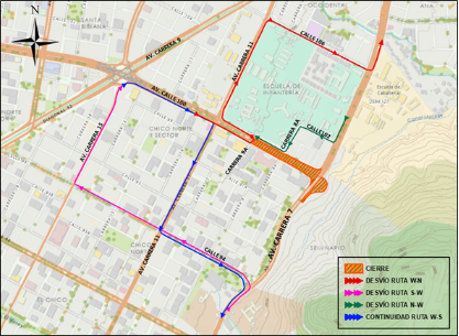 Estos son los desvíos del tránsito para transporte público por las obras del puente de la calle 100 con carrera Séptima - crédito Secretaría de Movilidad