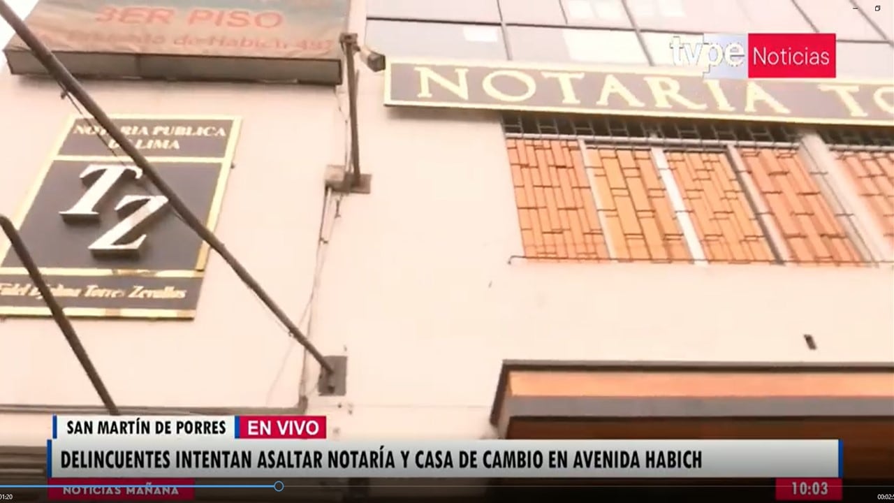 La fachada de un edificio en la avenida Habich alberga la notaría de San Martín de Porres que sufrió un robo de 60.000 soles.
