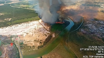 El Infoca trabaja en la extinción de un incendio forestal declarado este domingo en Gibraleón