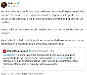 “Cortinas de humo”, la crítica de Lalis a Eva Ferrer y Angie Rodríguez - crédito @smilelalis/X
