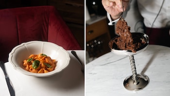 Pasta al vodka y mousse