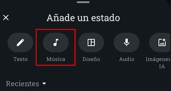 WhatsApp te permite añadir canciones desde su propia aplicación.
