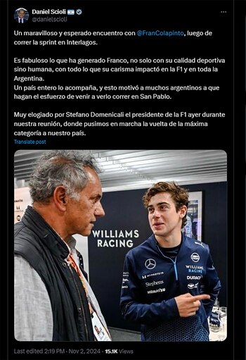 El posteo de Scioli con