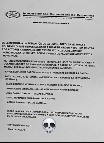 Este sería el presunto panfleto