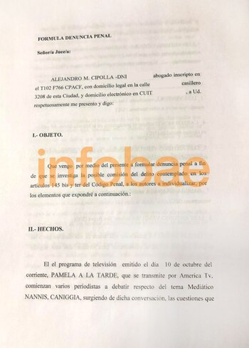 La denuncia de Cipolla contra