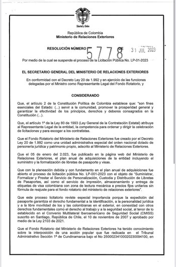 Así, mediante la resolución número