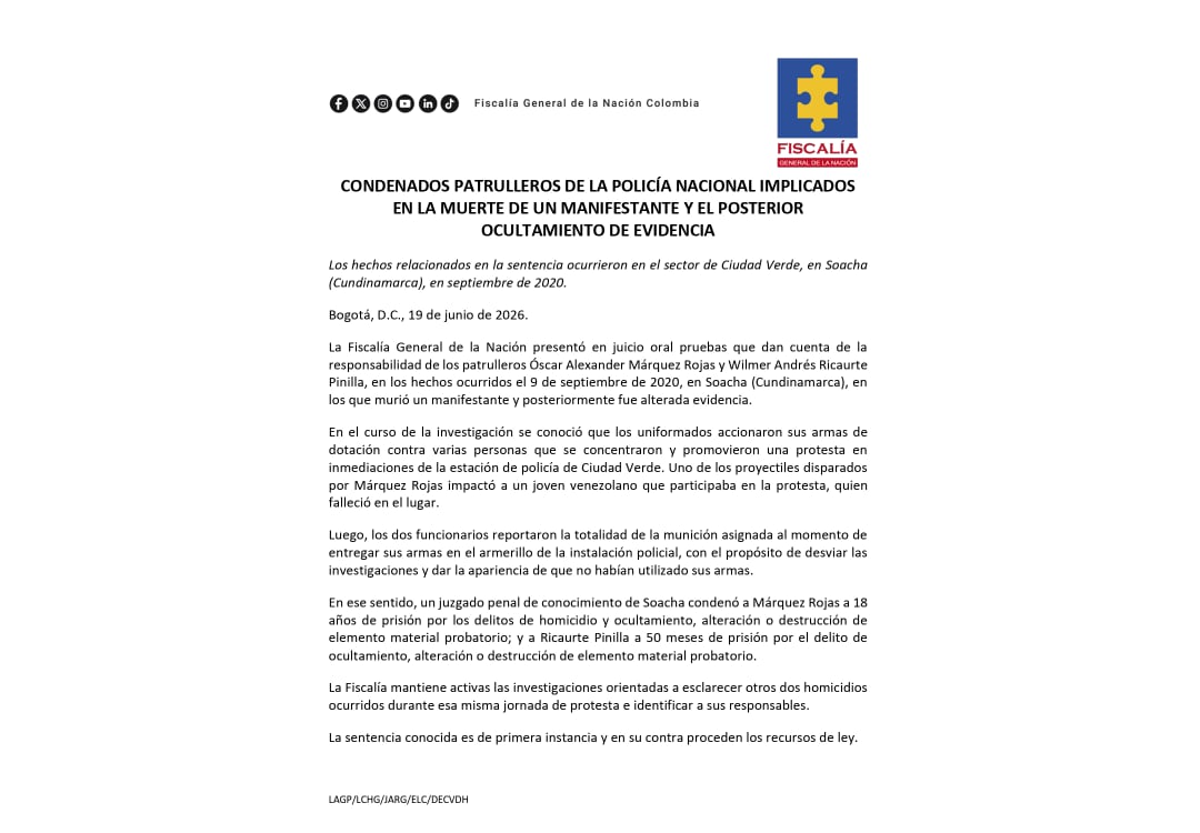 El ente acusador informó sobre la condena contra los dos expatrulleros - crédito Fiscalía