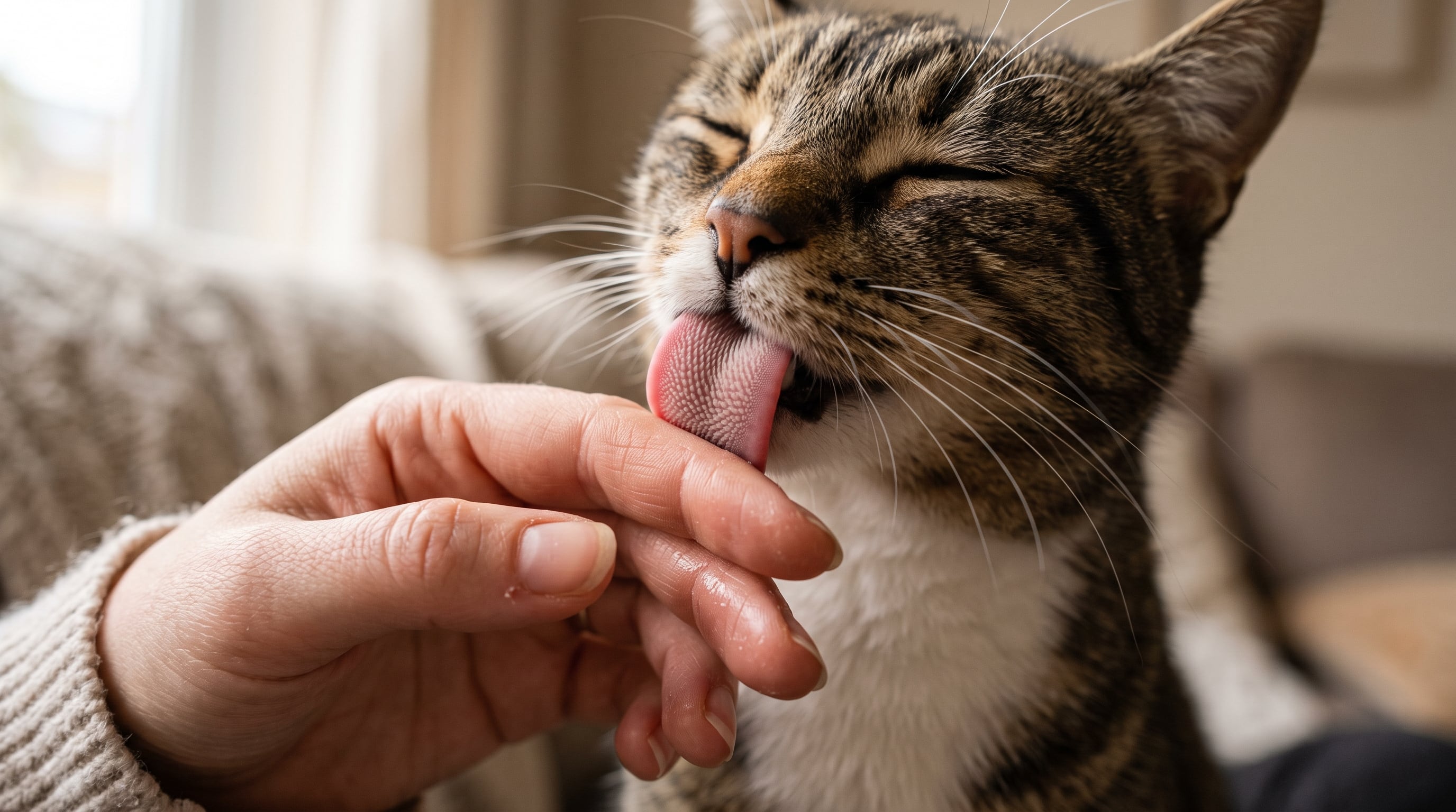 Los gatos lamen a sus tutores por acicalamiento social, búsqueda de atención, exploración de olores, estrés o posibles problemas de salud. (Imagen Ilustrativa Infobae)