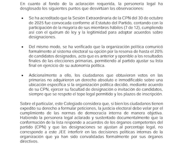 JEE admite en parte lista