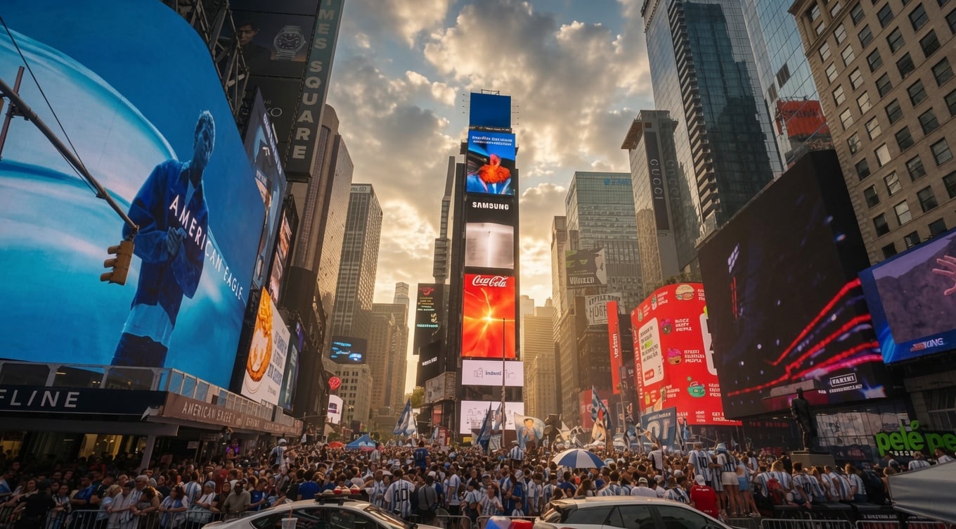 Más de 10.000 hinchas argentinos coparon Times Square en la previa de la final del Mundial