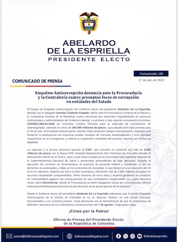 Los recursos legales fueron radicados por Germán Calderón España, abogado de la campaña del presidente electo - crédito Prensa Abelardo de la Espriella