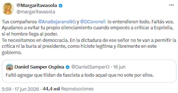 Margarita Rosa de Francisco advirtió sobre riesgos a la libertad de expresión ante eventual triunfo de Abelardo de la Espriella - crédito @margaritavasola/X