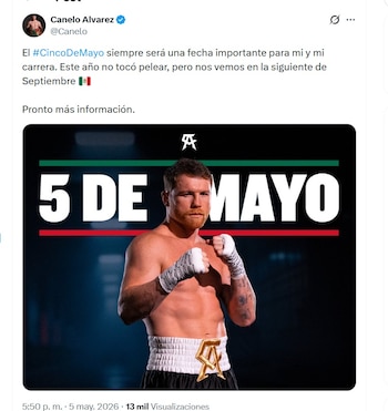 Canelo Álvarez reaccionó a su ausencia en el ring este mes de mayo (X/ @Canelo)