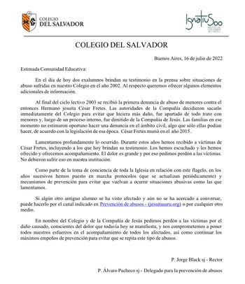 El comunicado del Colegio Del