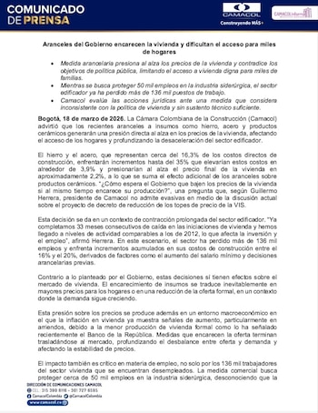 Según Camacol, el hierro y el acero representan el 16,3% de los costos directos de construcción y podrían subir hasta un 35% con las nuevas medidas del Gobierno - crédito Camacol
