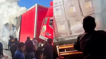 Camión con cédulas y actas electorales de la ONPE se incendia en Canta y genera alarma en la población
