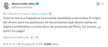 Las acusaciones de Álvaro Uribe y los cuestionamientos sobre la financiación reavivan el debate sobre los límites éticos en la organización de concentraciones masivas y el peso de los respaldos regionales en la política nacional - crédito captura de pantalla @AlvaroUribeVel / X