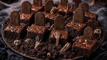 Cementerio de brownies para Halloween: el postre de chocolate que convertirá tu mesa en un camposanto