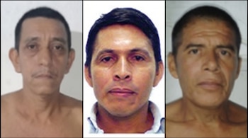 Tres retratos frontales de hombres de mediana edad, dispuestos en un collage vertical, con un fondo blanco liso. Uno lleva camisa, los otros dos están sin camisa.