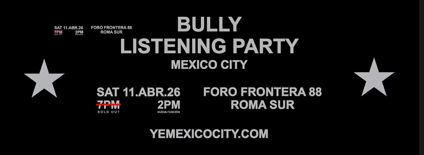 La alta demanda de boletos para la listening party de Bully en la CDMX obligó a sumar una segunda función el mismo día. (Captura de pantalla)