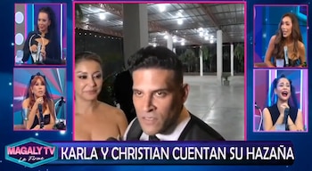 Recién casados, Karla Tarazona y Christian Domínguez agradecen el cariño y descartan luna de miel. Captura: Magaly TV La Firme.