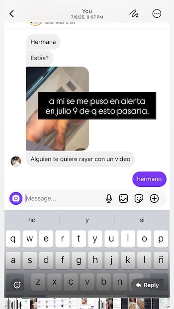 Ladera publicó un chat con un conocido del pasado 9 de julio, en donde le hacían la advertencia sobre esta posible situación. - crédito @isabella.ladera/Instagram