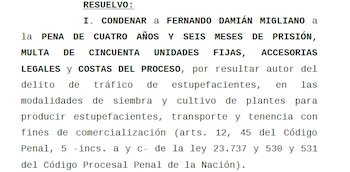 Fragmento de la condena a