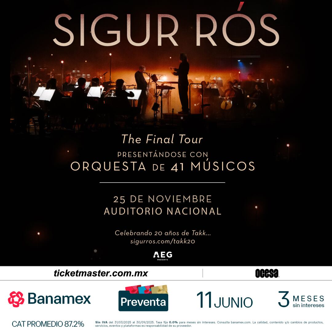 La banda islandesa interpretará su nuevo álbum ÁTTA acompañado por orquestas locales bajo la dirección de Robert Ames (Ocesa)