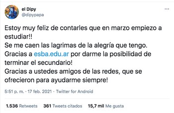 El mensaje en Twitter del