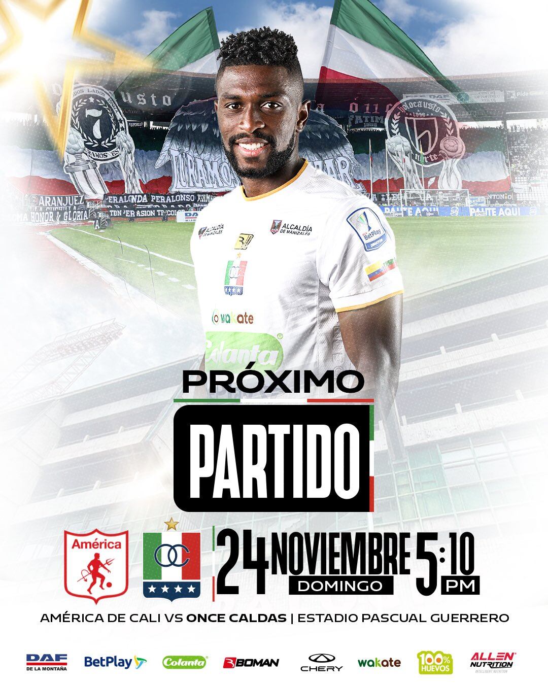 Afiche del partido ante Once Caldas por parte del América de Cali - crédito @oncecaldas/X
