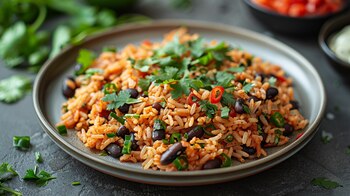 Arroz especiado, guarnición mexicana, plato balanceado, frijoles refritos, arroz con maíz, receta tradicional, plato de frijoles. - (Imagen Ilustrativa Infobae)