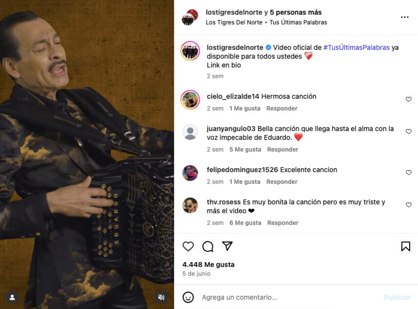 Los Tigres del Norte reaparecen tras rumores de la muerte de Eduardo Hernández. (Instagram)