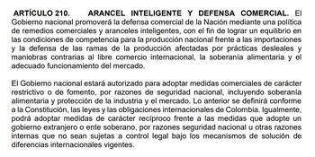 Artículo 210 del Plan Nacional