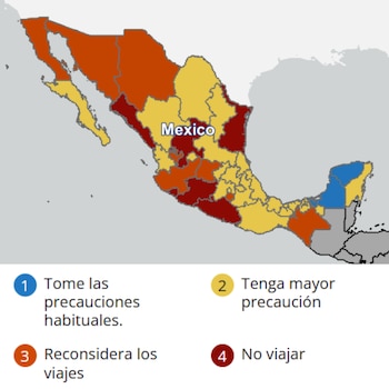 Esta es clasificación del Departamento de Estado de EEUU hacía el nivel de riesgo en México. Crédito: DOS