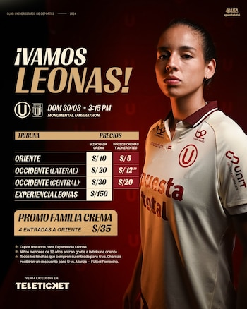 Precios de las entradas para el Universitario vs Alianza Lima por Torneo Clausura de la Liga Femenina 2026.