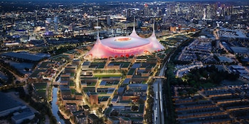 Vista aérea del futuro estadio del Manchester United. (Foster + Partners)