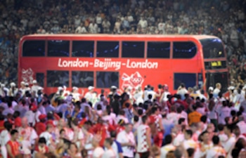 A London bus is driven