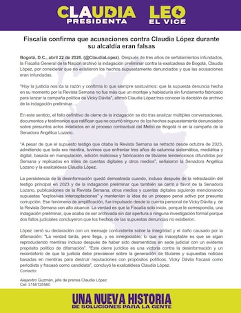 El órgano investigador decidió cerrar la indagatoria tras determinar que no se cometieron delitos relacionados con sobornos o contratos anómalos en el megaproyecto que involucra a la actual candidata presidencial - crédito campaña de Claudia Lopez