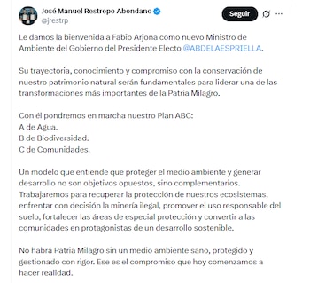 El vicepresidente electo de Colombia, José Manuel Restrepo Abondano, dio la bienvenida a Fabio Arjona al Gobierno - crédito @jrestrp/X