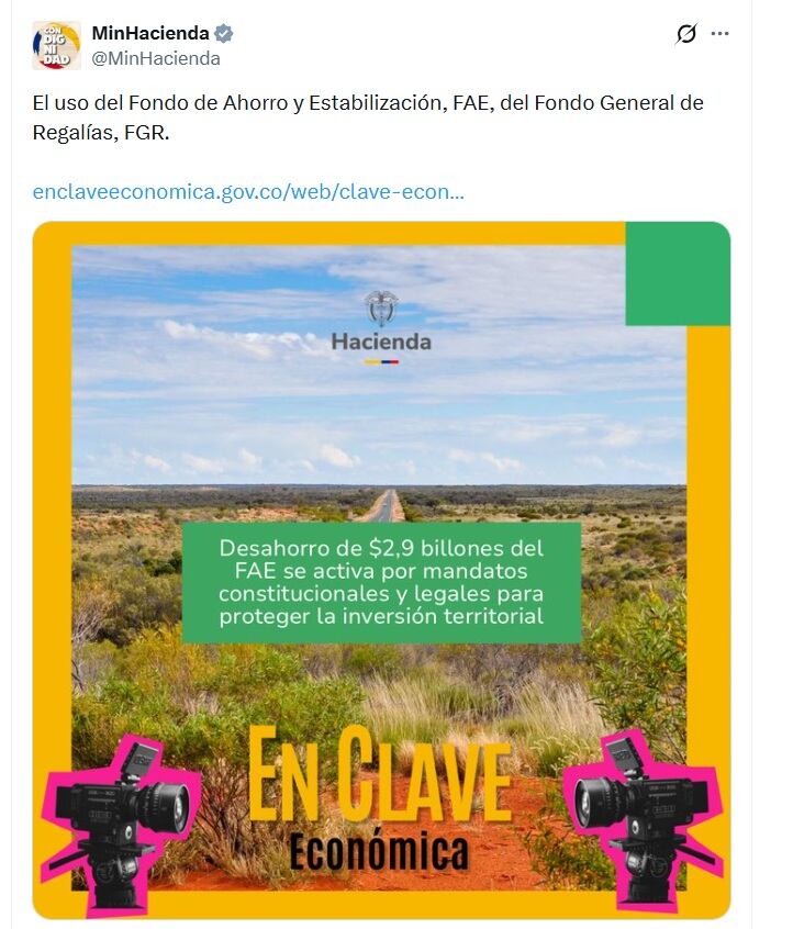 El monto estimado del desahorro, alrededor de $2,9 billones, corresponde al valor requerido para estabilizar los ingresos corrientes de las entidades territoriales - crédito Ministerio de Hacienda