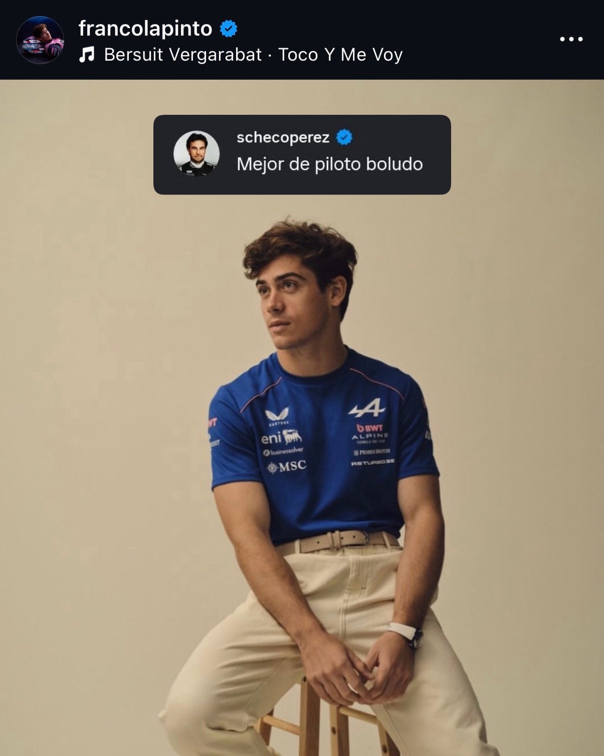 El divertido comentario de Checo Pérez hacia Franco Colapinto