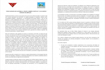 Documento impreso de dos páginas con los logotipos del Comité de Unidad Campesina y el Comité Campesino del Altiplano.