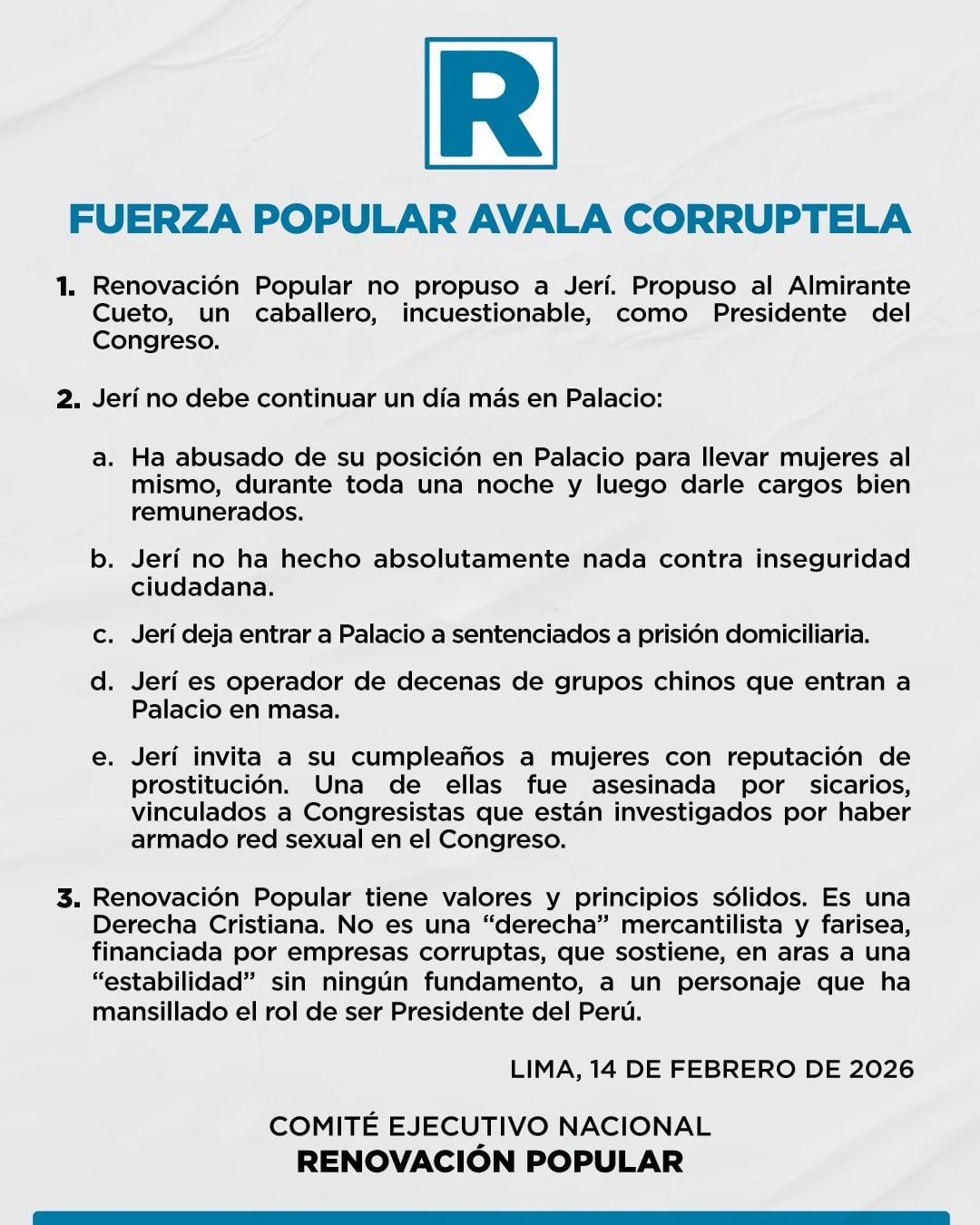 Comunicado de Renovación Popular.