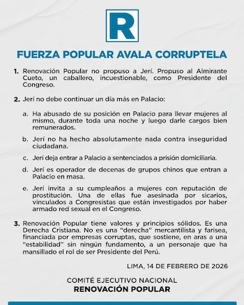 Comunicado de Renovación Popular.