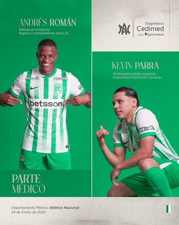 Este es el parte médico de dos figuras claves del Verdolaga -crédito Jefatura de prensa de Atlético Nacional