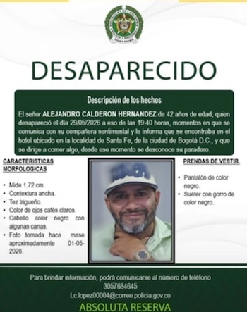 Autoridades colombianas también se encuentran en la búsqueda del comerciante costarricense. Crédito: Policía de Colombia