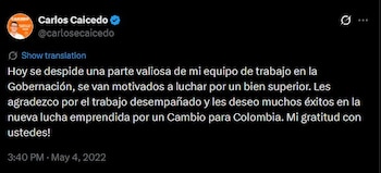 Carlos Caicedo, actual candidato presidencial,