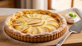 Receta de tarta de peras con crema pastelera, rápida y fácil