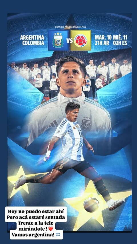 La imagen compartida por Carolina Baldini, quien no pudo asistir al estadio a ver a su hijo (Instagram)